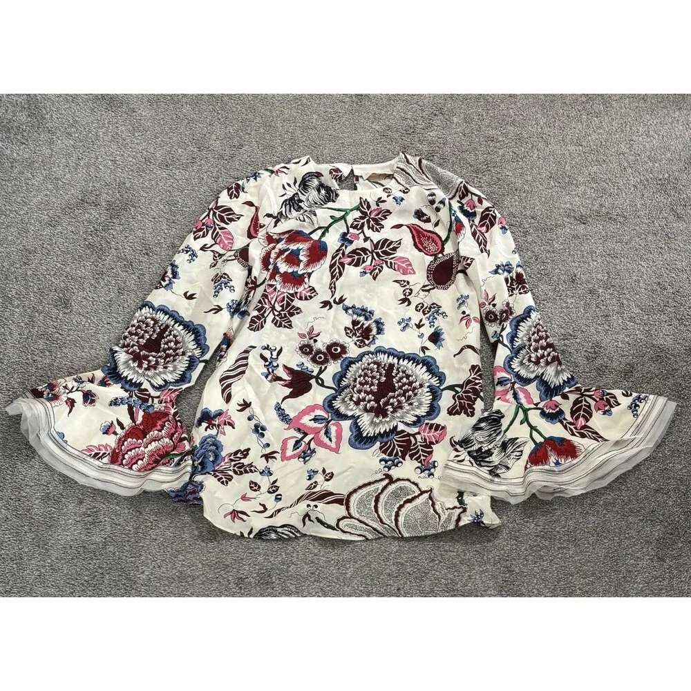 Tory Burch Silk Blouse Top‎ Size 2 Floral Multicolor *STAIN*